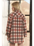 Plaid Button Up Flannel Shacket - Wine-Lange General Store