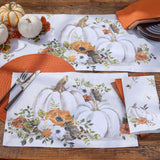 White Pumpkins And Poppies Fall Cotton Cloth Napkins Set of 4