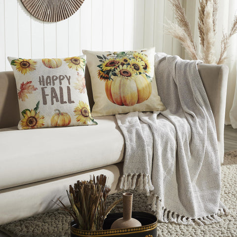 Pumpkins & Sunflowers Happy Fall Pillow Cover Set of 2