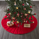 Quilted Red Velvet Tree Skirt with White Bow Ties 48"-Lange General Store