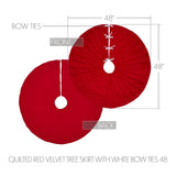 Quilted Red Velvet Tree Skirt with White Bow Ties 48"-Lange General Store