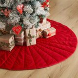 Quilted Red Velvet Tree Skirt with White Bow Ties 48"-Lange General Store