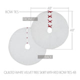 Quilted White Velvet Tree Skirt with Red Bow Ties 48"-Lange General Store