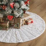 Quilted White Velvet Tree Skirt with Red Bow Ties 48"-Lange General Store