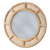 Rattan Round Mirror with rattan cane frame on a white background