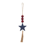 Red Bead Blue Star & Tassel Ornament-Lange General Store