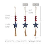 Red Bead Blue Star & Tassel Ornament-Lange General Store
