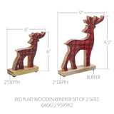 Red Plaid Wooden Reindeer Set of 2-Lange General Store