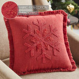Red Snowflake Stone Washed Fringed Pillow-Lange General Store