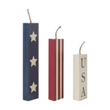 Red White Blue Stars & Stripes USA Candle Figurines Set of 3-Lange General Store