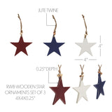 Red White Blue Wooden Star Ornaments Set of 3-Lange General Store