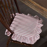 Red and White Ticking Stripe Ruffled Chair Pad-Lange General Store