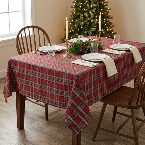 Regal Tartan Tablecloth in a Christmas dining room setting