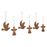 Rust Angel and Dove Metal Ornaments Set of 6-Lange General Store