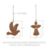 Rust Angel and Dove Metal Ornaments Set of 6-Lange General Store