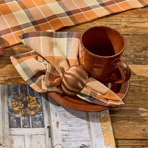 Rustic Fall Porch Plaid Cotton Cloth Napkins Set of 4