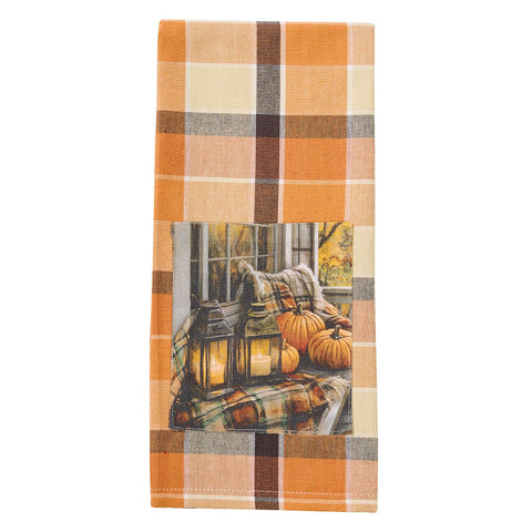 Rustic Fall Porch Plaid Dishtowels