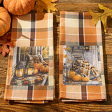 Rustic Fall Porch Plaid Dishtowels