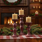 Rustic Red Pillar Candle Holder Set-Lange General Store