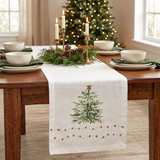 Table runner lifestyle image with lit candles