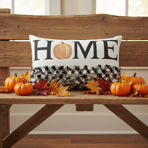 Sable Ann Buffalo Check Home Pumpkin Ruffle Pillow