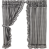 Annie Black Buffalo Check Ruffled Short Panel Curtains-Lange General Store