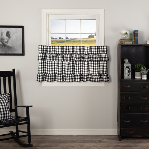 Annie Black Buffalo Check Ruffled Tier Curtains 24"-Lange General Store