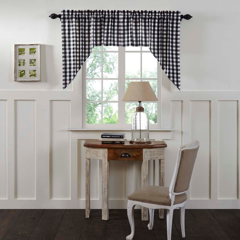 Annie Black Buffalo Check Swag Curtains-Lange General Store