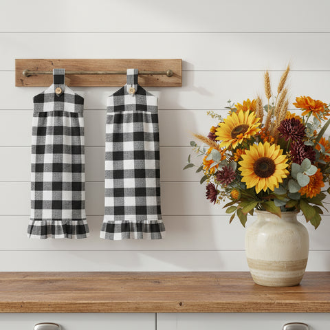 Sable Ann Check Button Loop Tea Towel Set of 3