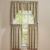 Sage & Mustard Plaid Swags and Tiers with a window in the background
