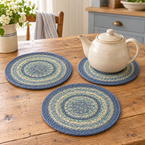 Sea Glass Braided 8" Trivet Set of 3