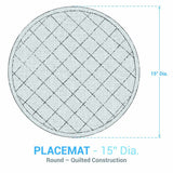 Set of 4 Simmons plaid quilted cotton placemats flat lay showing 15 by 15 inch size