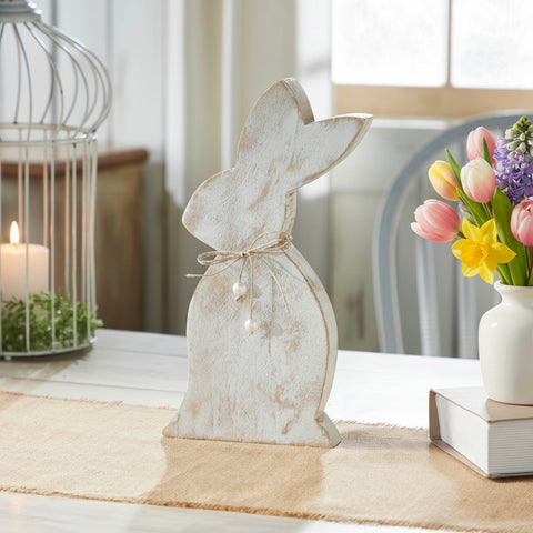 Spring In Bloom Wooden Upright Bunny Silhouette w/ Twine 13.75"-Lange General Store