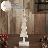 Star Top Christmas Tree Narrow White Wooden Figurine-Lange General Store