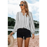Striped V Neck Vertical Stripe Loose Blouse-Lange General Store