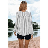 Striped V Neck Vertical Stripe Loose Blouse-Lange General Store