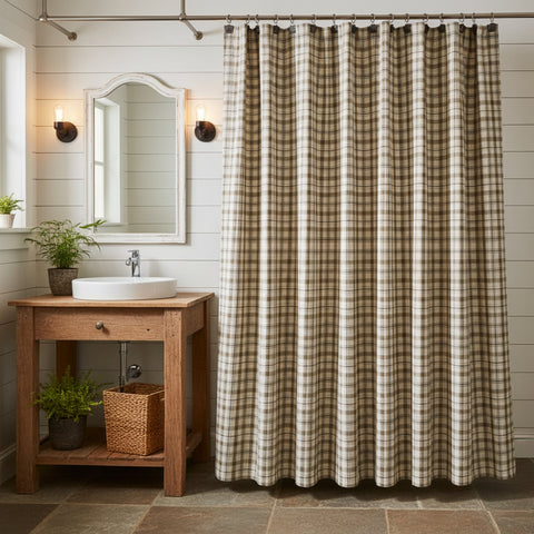 Tinderbox Brown Plaid Shower Curtain