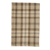 Tinderbox Brown Plaid Waffle Dishtowel flat lay on white background showing full 18"×28" waffle weave cotton dishtowel in tinderbox brown, oatmeal and espresso plaid — sold as a set of 2