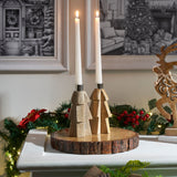 Tree Natural Wooden Taper Candle Holder Set of 2-Lange General Store