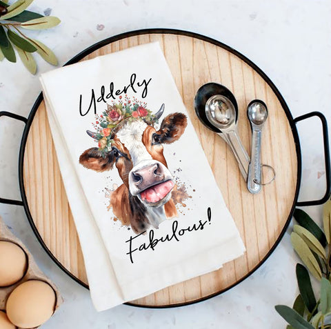 Udderly Fabulous Cow Farmhouse Flour Sack Towel-Lange General Store