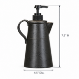 Vintage Coffee Pot Soap Dispenser with dimension labels on a white studio background