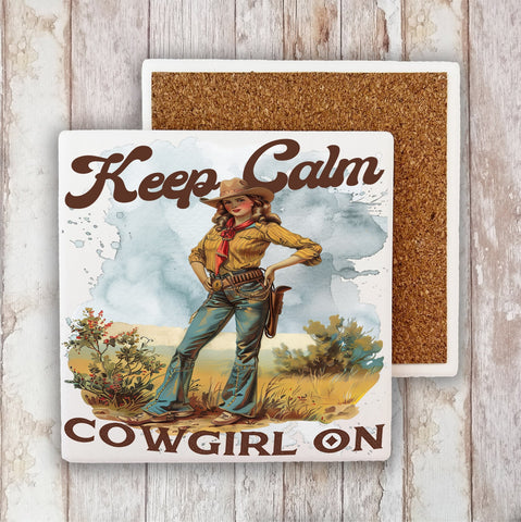 Vintage Cowgirls Keep Calm Cowgirl On Stone Coaster-Lange General Store