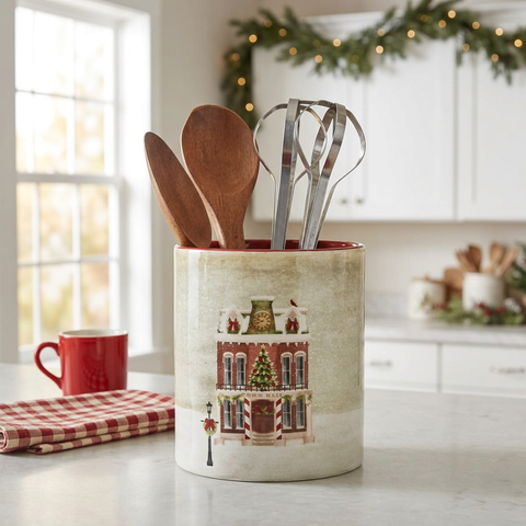 Vintage Town Hall Utensil Crock in a new Christmas kitchen scene