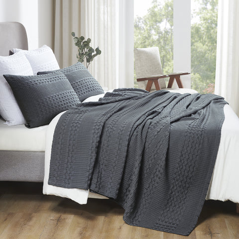 Waffle Weave Dark Gray Blanket-Lange General Store