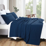 Waffle Weave Navy Blue Blanket-Lange General Store