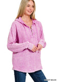 Washed Double Gauze Button Closure Hoodie - Bright Mauve-Lange General Store