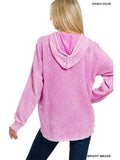 Washed Double Gauze Button Closure Hoodie - Bright Mauve-Lange General Store