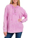 Washed Double Gauze Button Closure Hoodie - Bright Mauve-Lange General Store