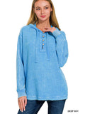 Washed Double Gauze Button Closure Hoodie - Deep Sky-Lange General Store