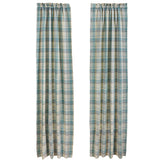Water Blue Plaid Lined Long Panel Curtains-Lange General Store